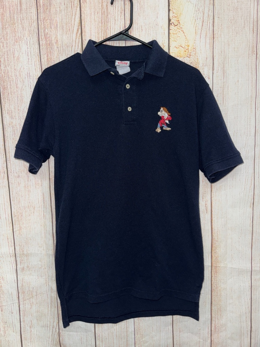 Disney Store 90s vintage Dark Blue Pique Polo with Embroidered Grumpy Dwarf, S​